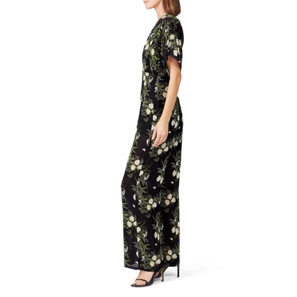 Reformation Lemongrass Jumpsuit Isabella Floral Plunge Black White - Picture 3 of 15
